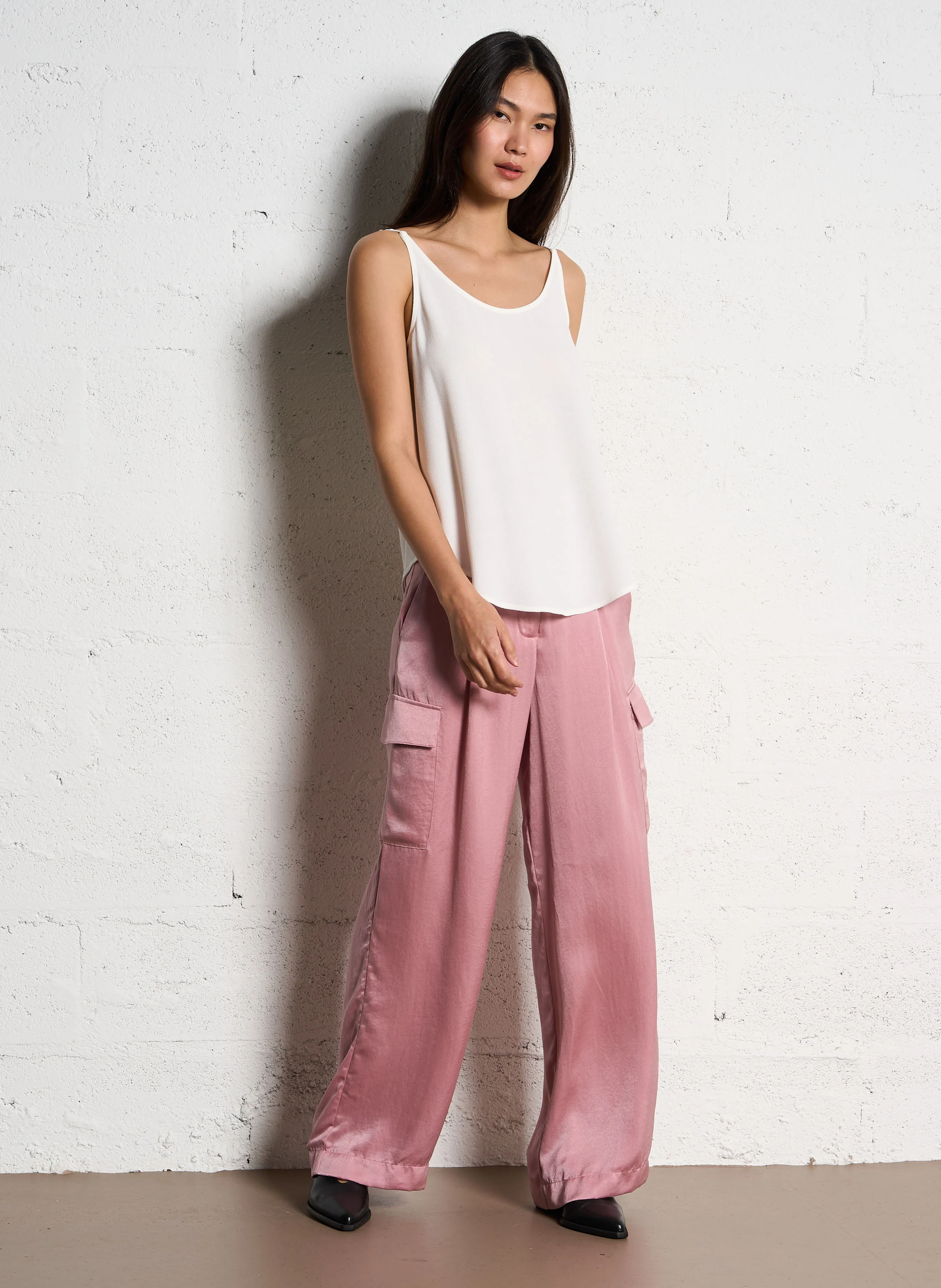 CARY - Pantalon large effet satiné | Rose