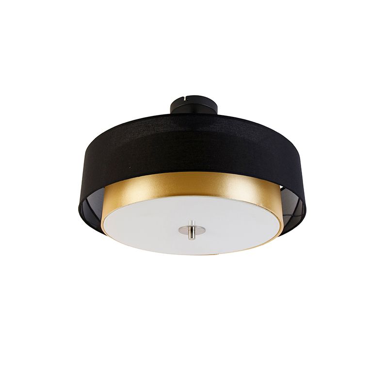 Moderne plafondlamp zwart met goud 50 cm 3-lichts - Drum Duo