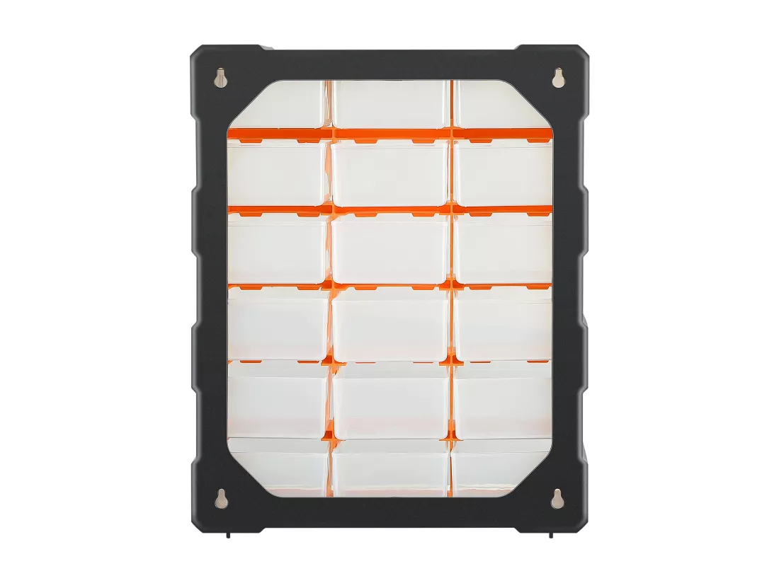 Boîte à outils de rangement, 18 tiroirs extensible en plastique, 38x16x46.5cm, Orange