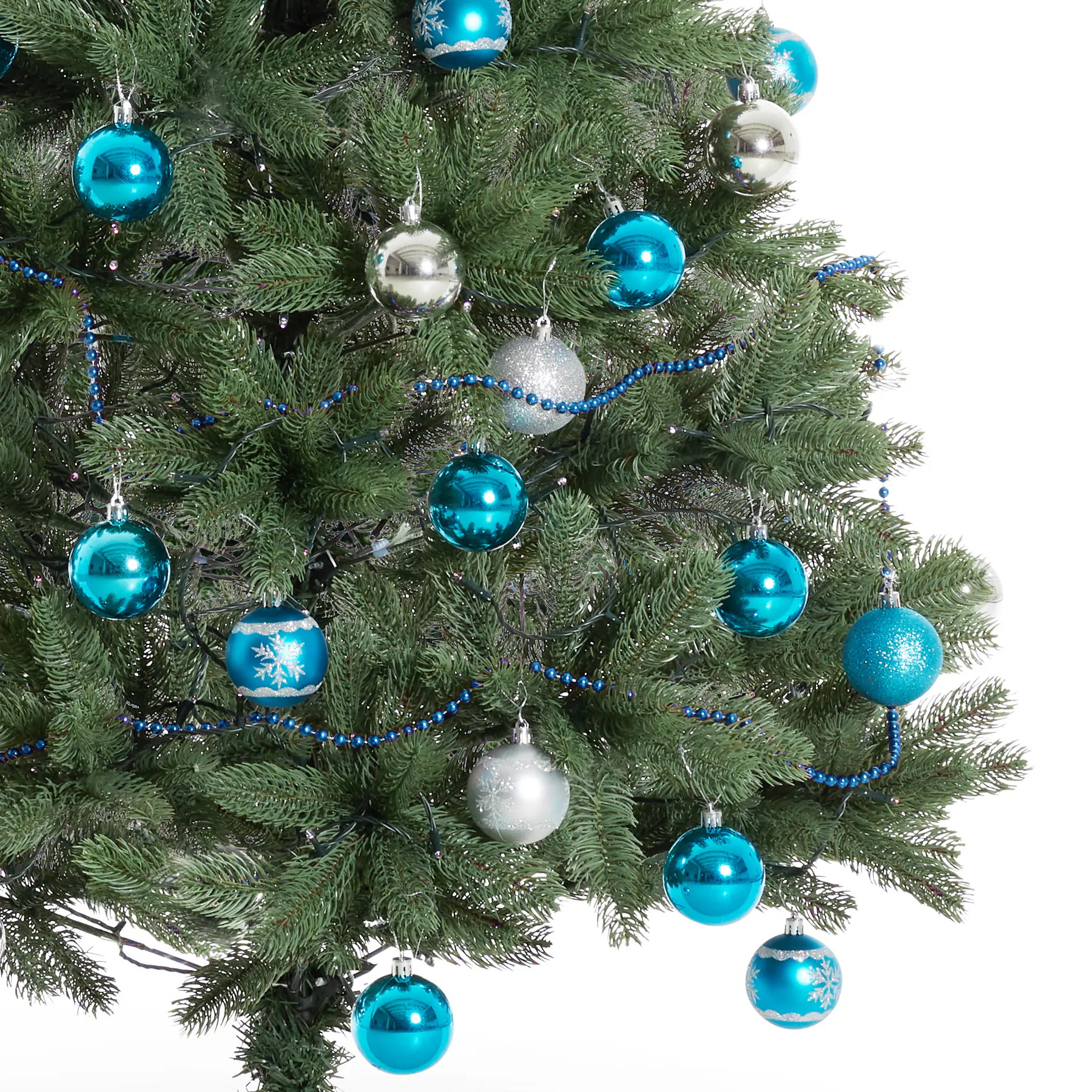 tectake® Weihnachtskugeln, 64er-Set in SIlber und Blau, matt, glänzend, glitzernd und mit Eisblumen-Verzierung, Durchmesser 6 cm