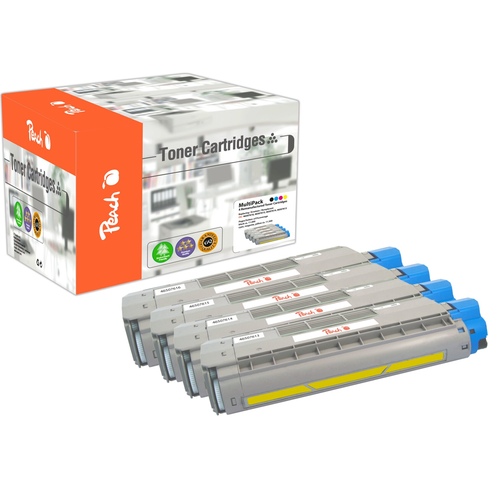Peach O4650-76 4 Toner (bk, c/m/y) ersetzt OKI 46507616, 46507615, 46507614, 46507613 für z.B. OKI C 712 DN, OKI C 712 N, OKI C 712 (wiederaufbereitet)