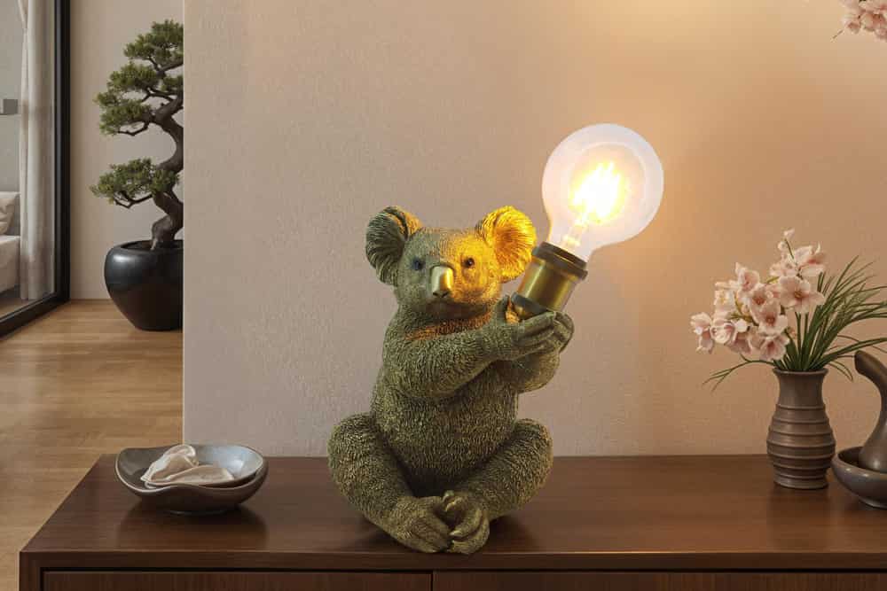 Handgefertigte Tischlampe KOALA 35cm gold Skulptur