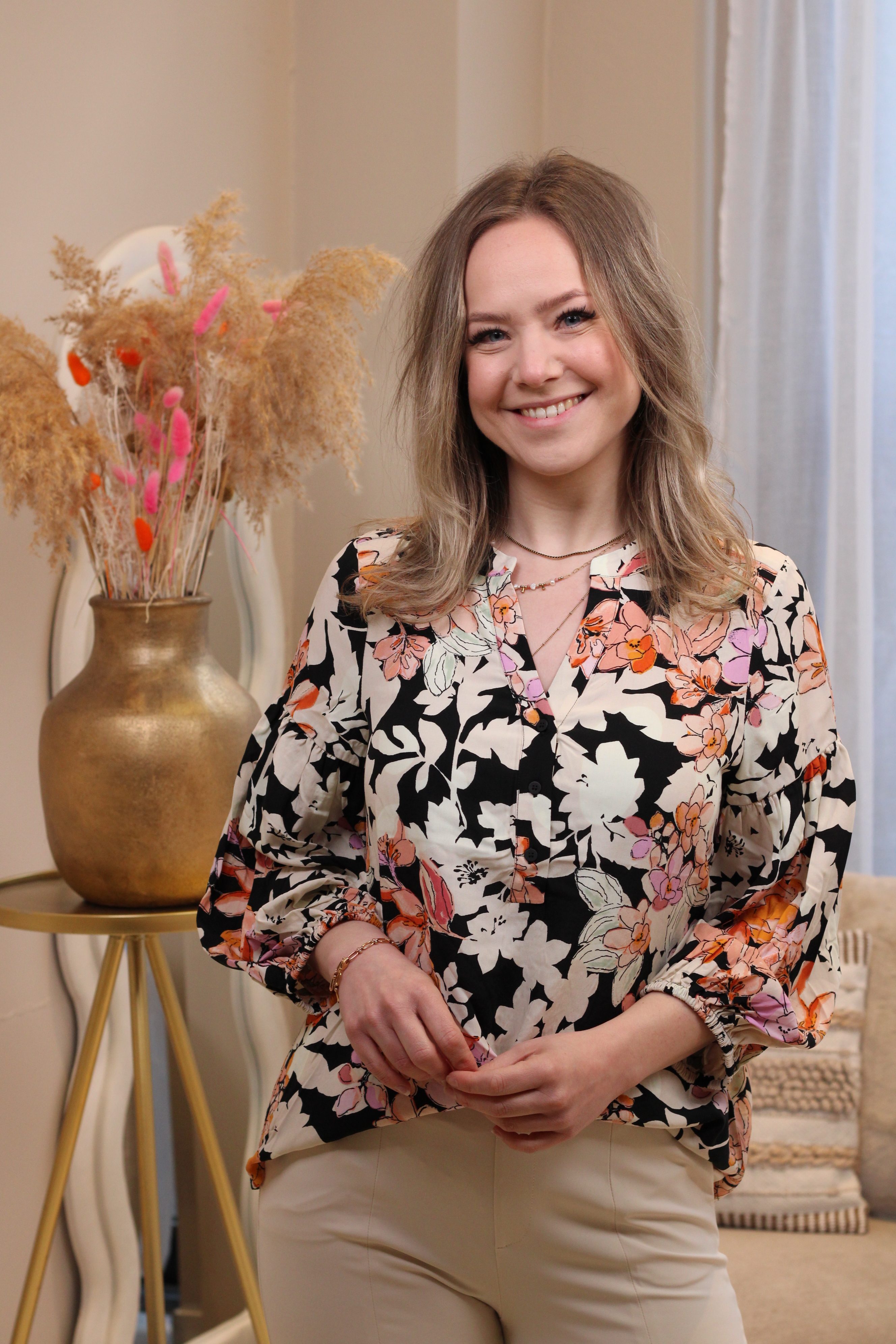 Culture - Audrey Bello Blouse - Orange/Pink Flower