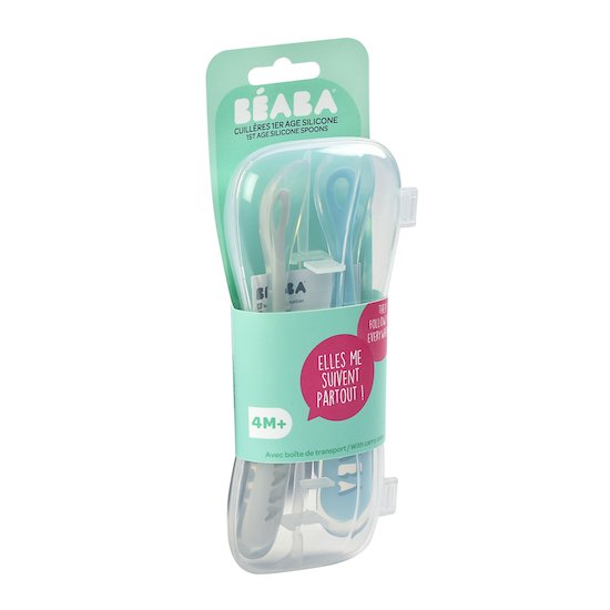 Lot de 2 Cuillères 1er âge en silicone + boite de transport   grey/blue        de               Béaba