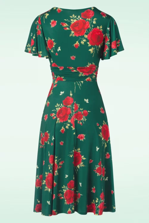 Vintage Chic for Topvintage Irene Flower Cross Over Swing jurk in silky green
