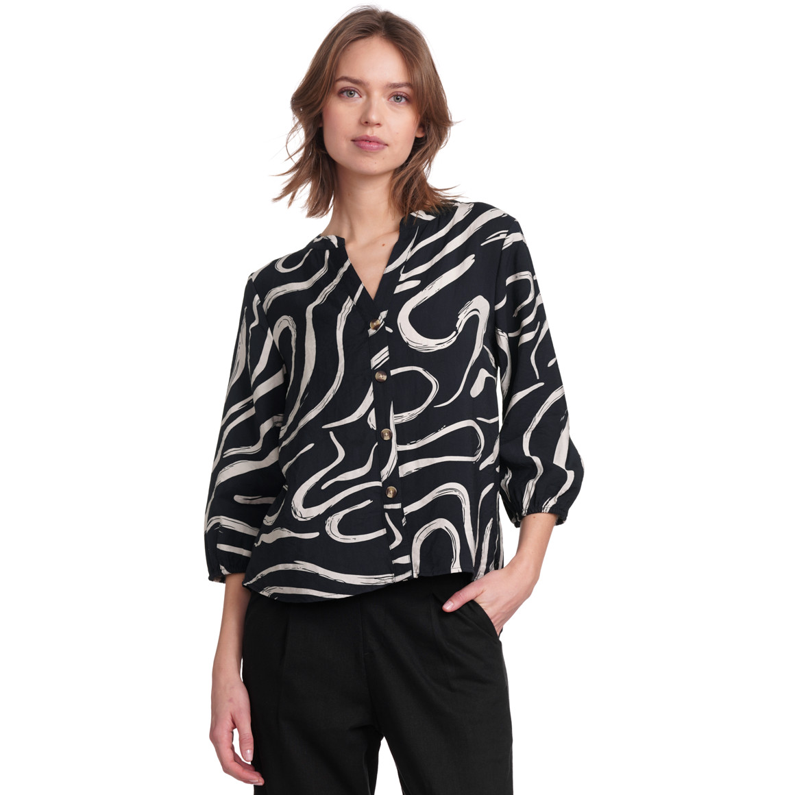 Gina Collection Damen Bluse aus Modal-Mix schwarz