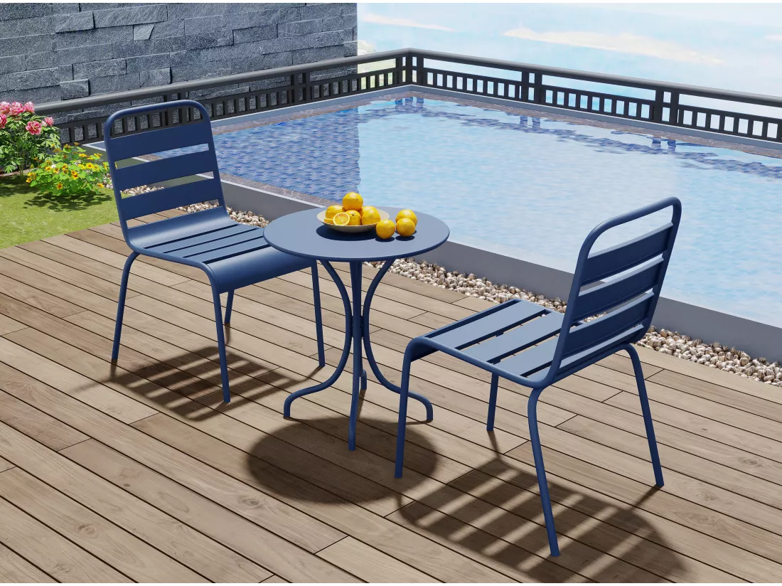 Table ronde de jardin D.60 cm en métal - Bleu nuit - MIRMANDE de MYLIA