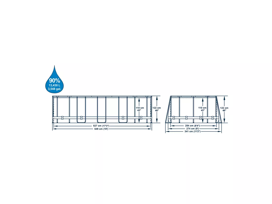 Piscine Hors-sol Tubulaire Bestway Power Steel Ovale 549x274x122 cm Épurateur à Cartouche de 5 678 L/H Bâche et Échelle