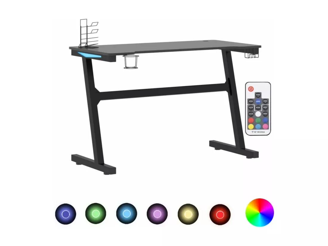 Bureau de jeu à LED en forme de Z noir 110x60x75 cm