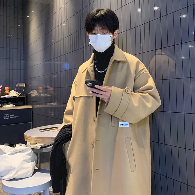 Bay Go Mall - Effen oversized enkelrijs lange jas met kraag