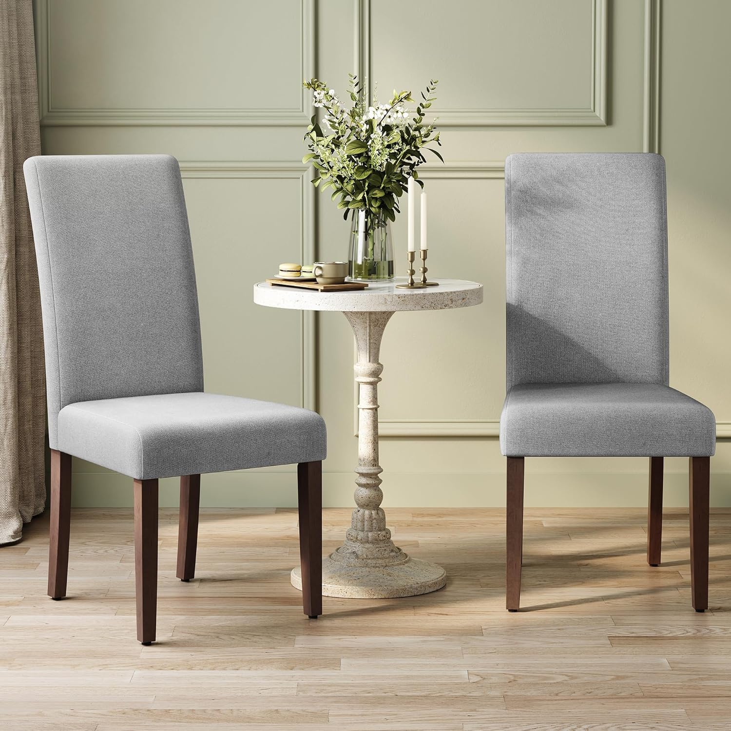 VASAGLE Esszimmerstuhl 2er Set, Küchenstuhl, Parsons-Stuhl, hohe Rückenlehne, für Esszimmer und Küche, Dickes Sitzkissen, 58 x 48 x 99 cm, Taubengrau KDC158G01