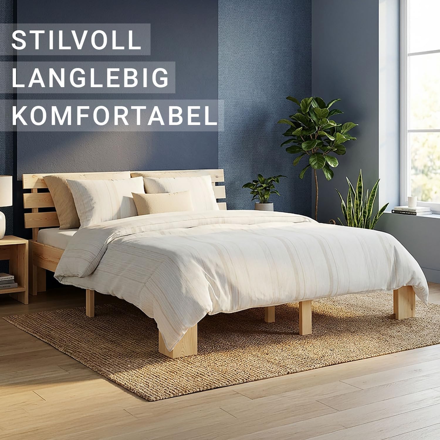 Homestyle4u Holzbett 140x200 mit Lattenrost Massivholzbett Natur Kiefer Doppelbett