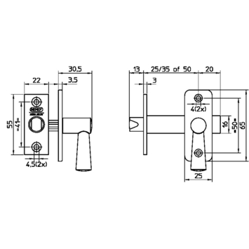 NEMEF 2600 serie insteekgrendel buitendeur aluminium Doorn 50mm
