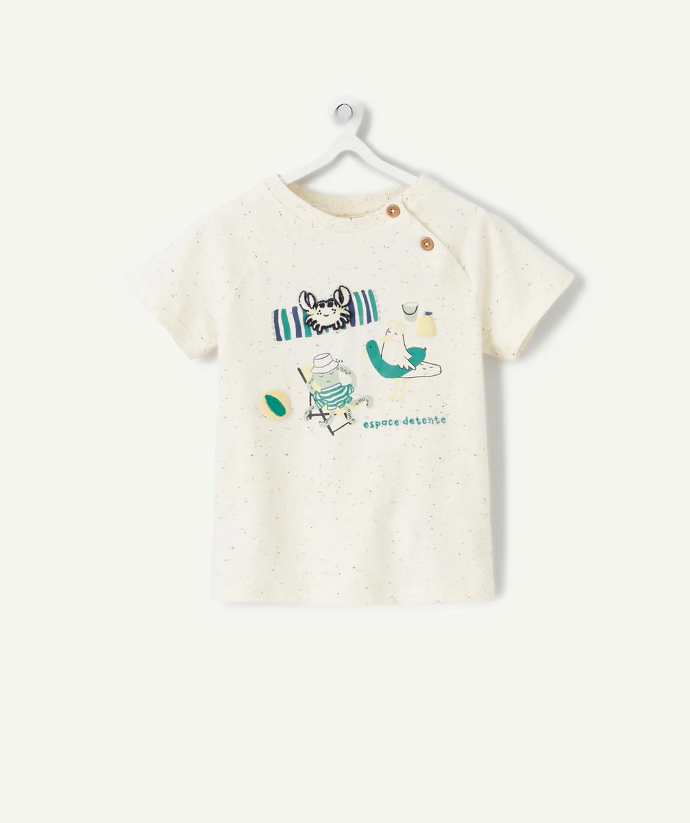 T-SHIRT BÉBÉ GARÇON ÉCRU THÈME PLAGE AVEC PATCH