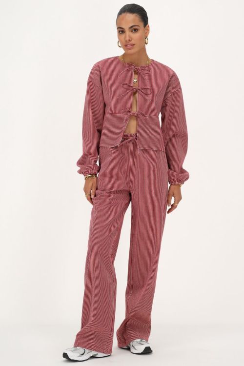 Rood-wit gestreepte wide leg broek met elastieken band