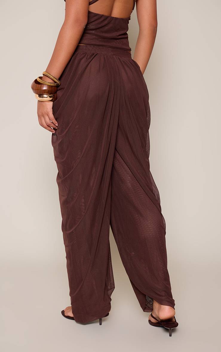 Marron Ensemble Coordonné Pantalon Ballon Fuselé Drapé En Mesh