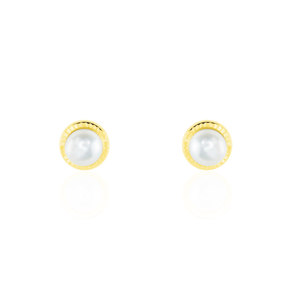 Boucles D'oreilles Puces Valliamee Diamante Or Jaune Perle De Culture