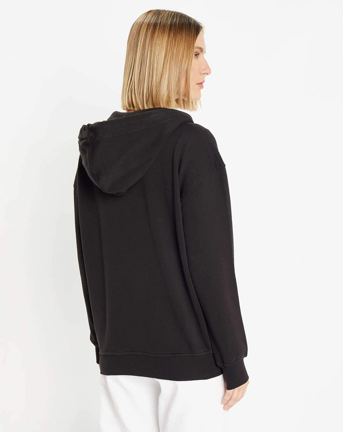 Galeries Lafayette Sweat zippé en Coton bio Mathalie à capuche noir