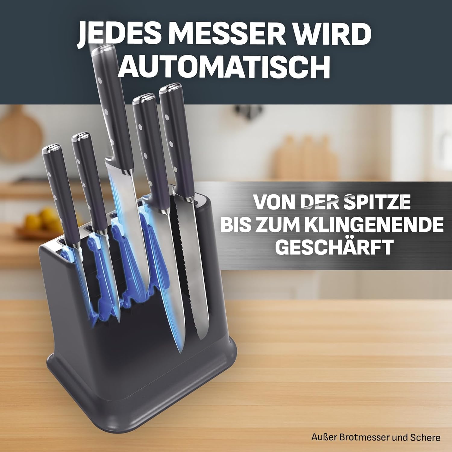 Tefal EverSharp Pro 6-teiliger Messer-Block, patentierte Schärftechnologie, selbstschärfender Messerblock, Verriegelungssystem, deutscher rostfreier Edelstahl, Blau, K297S744