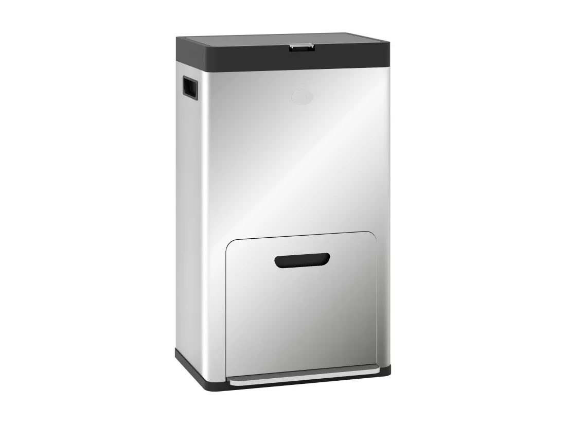Poubelle de cuisine 2 x 18L + 20L - poubelle à pédale 3 compartiments seaux amovibles filtre anti-odeur - acier inox. brossé