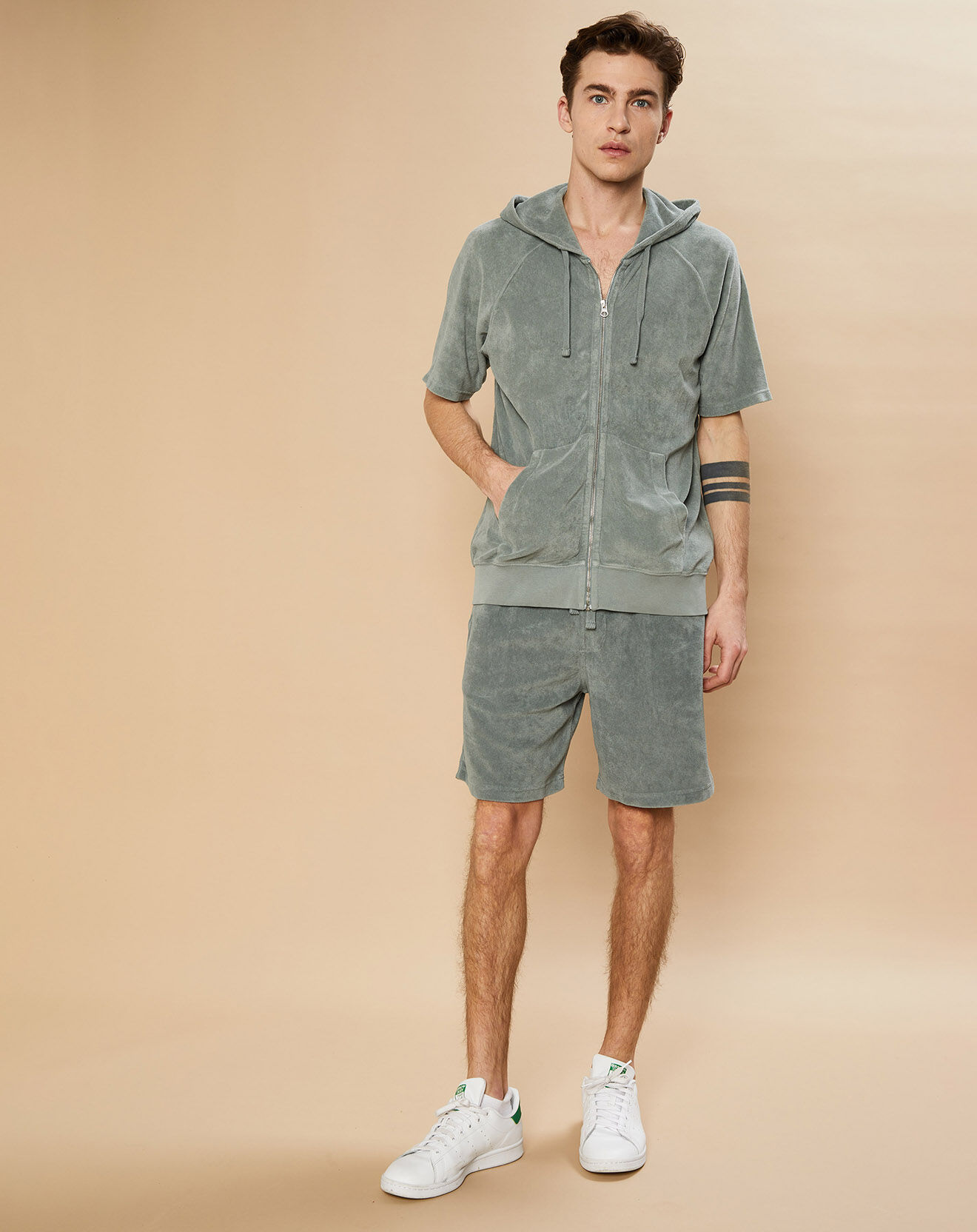 Hartford Sweat à capuche zippé en éponge vert de gris