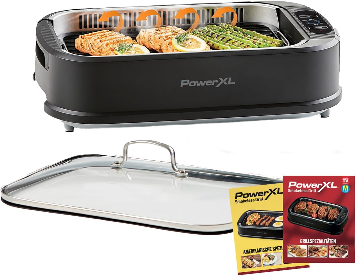PowerXL Smokeless Grill - elektrischer Tischgrill mit Grillplatte, Grillrost & Glasdeckel - Indoor Grill 1500W mit Anti-Haft-Beschichtung & Aromafunktion - Grill elektrisch - Elektro Grill für zuhause
