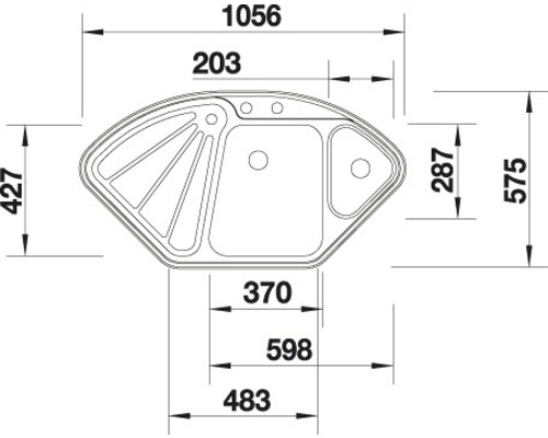 Blanco DELTA II-F spoelbak, 1056 x 575 mm, roestvrij staal, satijnen afwerking, 523667