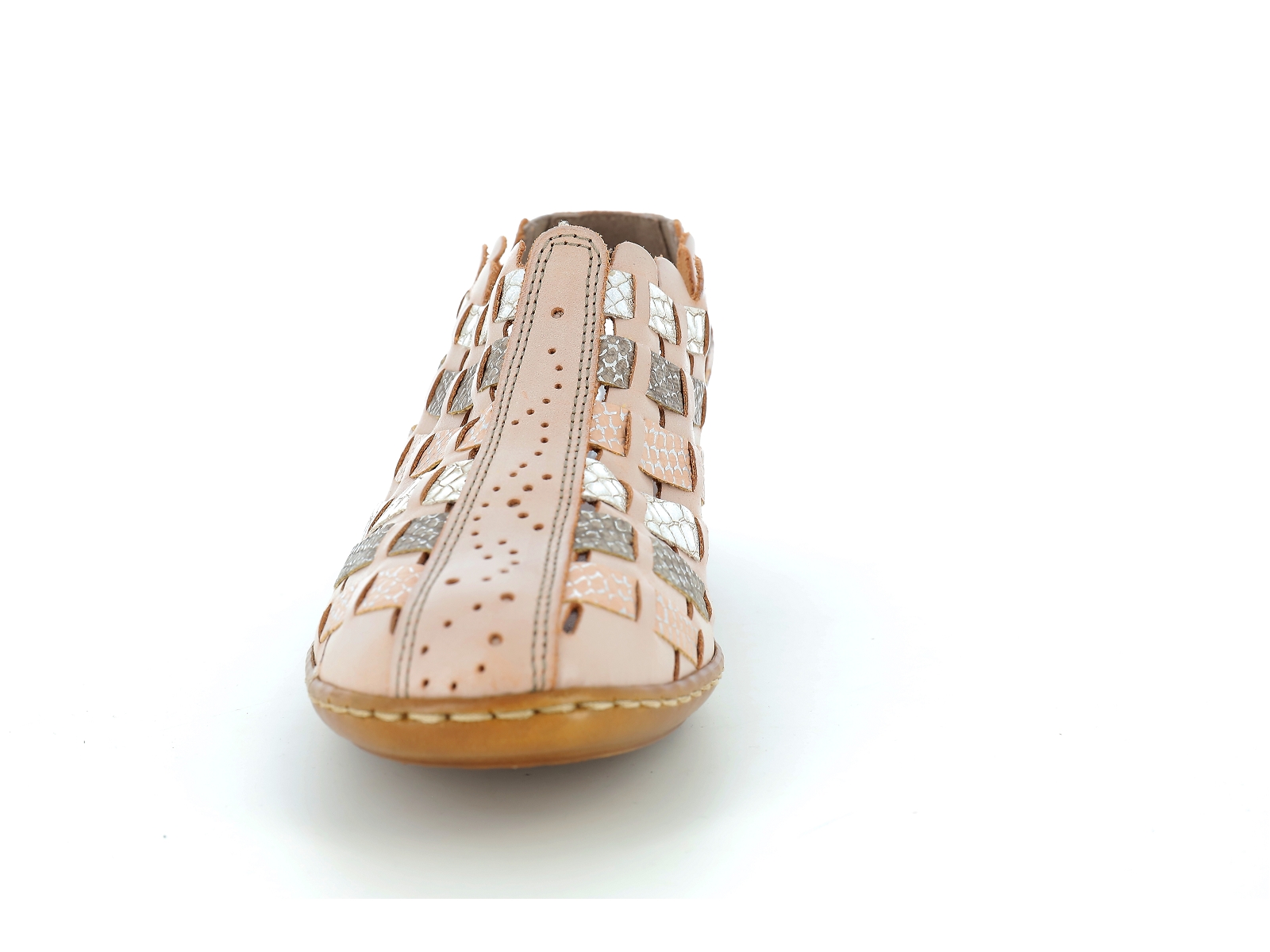 Rieker-47156 Cuir Multi Beige