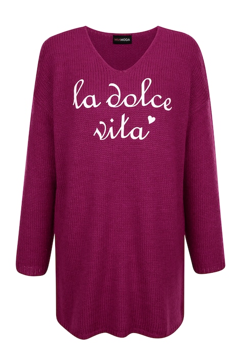Long-Pullover, Schriftzug, V-Ausschnitt, Langarm