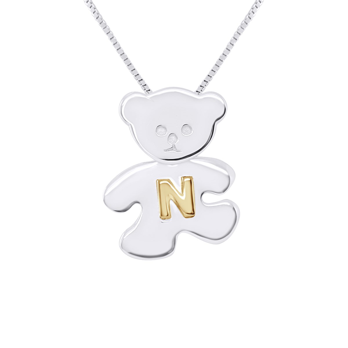 Pendentif OURSON Argent - Lettre N plaqué Or Jaune