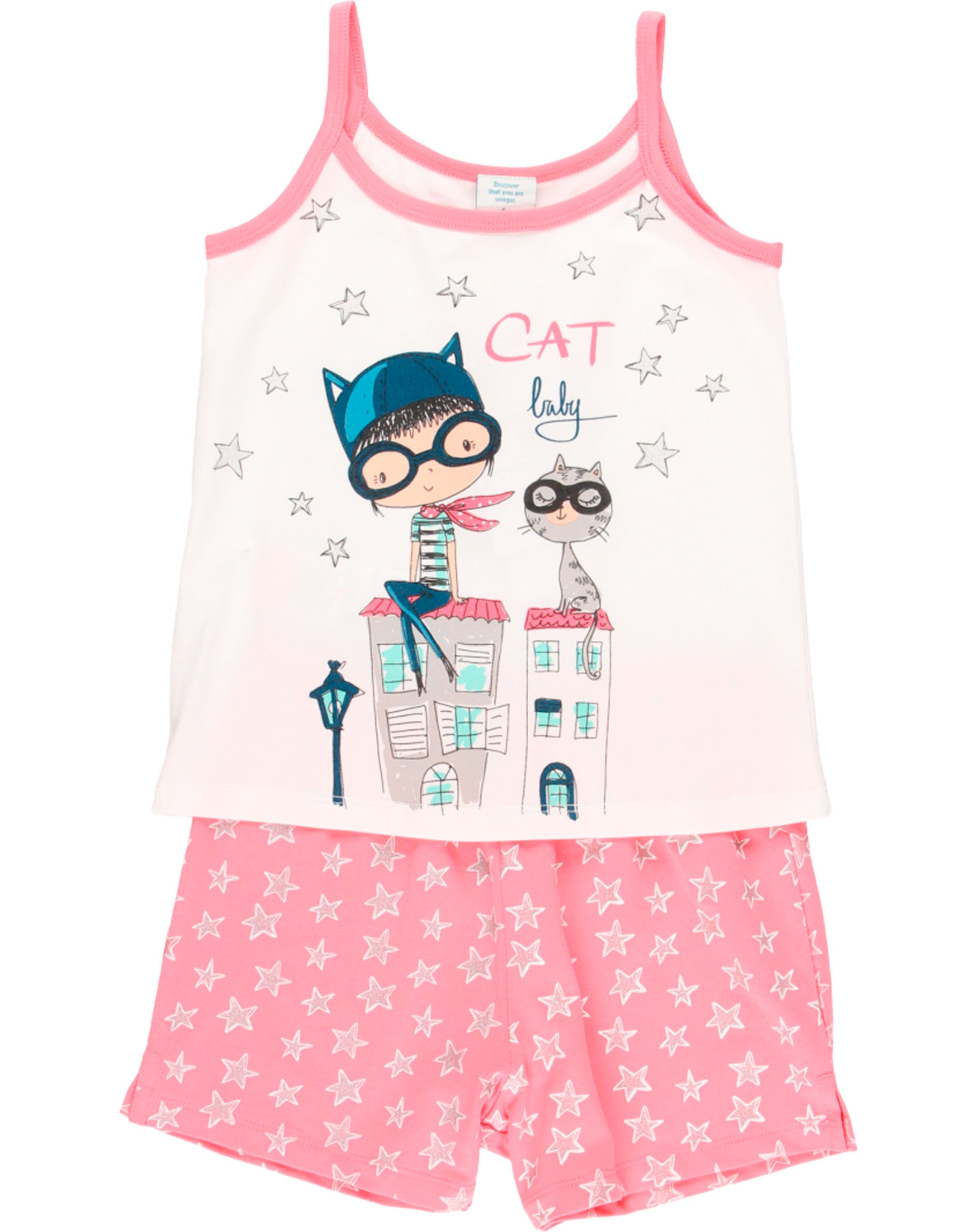 Schlafanzug CAT BABY kurz in weiß/pink