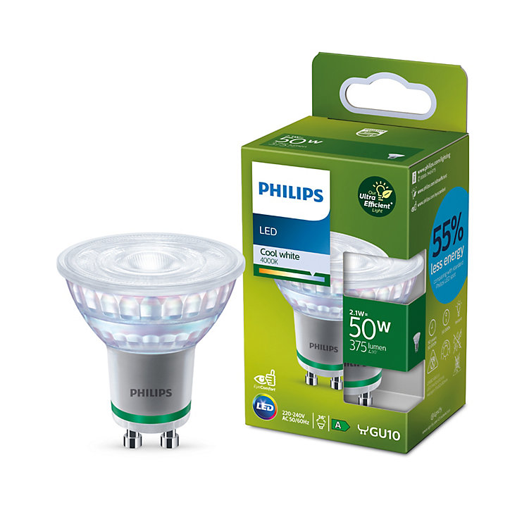 Ampoule LED spot GU10 375lm=50W blanc froid Philips ⌀5 cm transparent