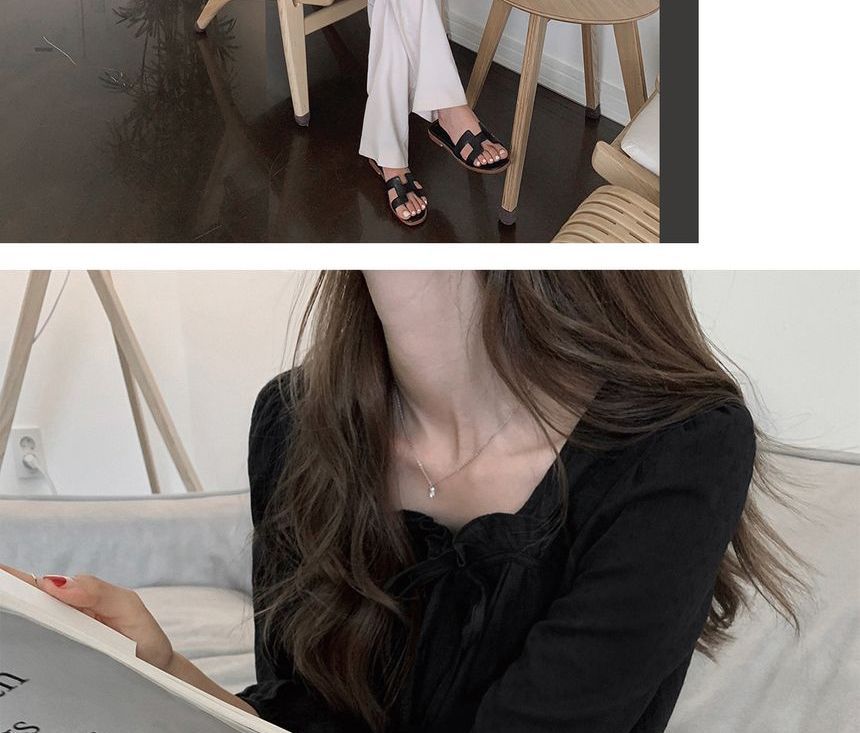 Leoom - Blouse met vierkante hals en lange mouwen en ruches