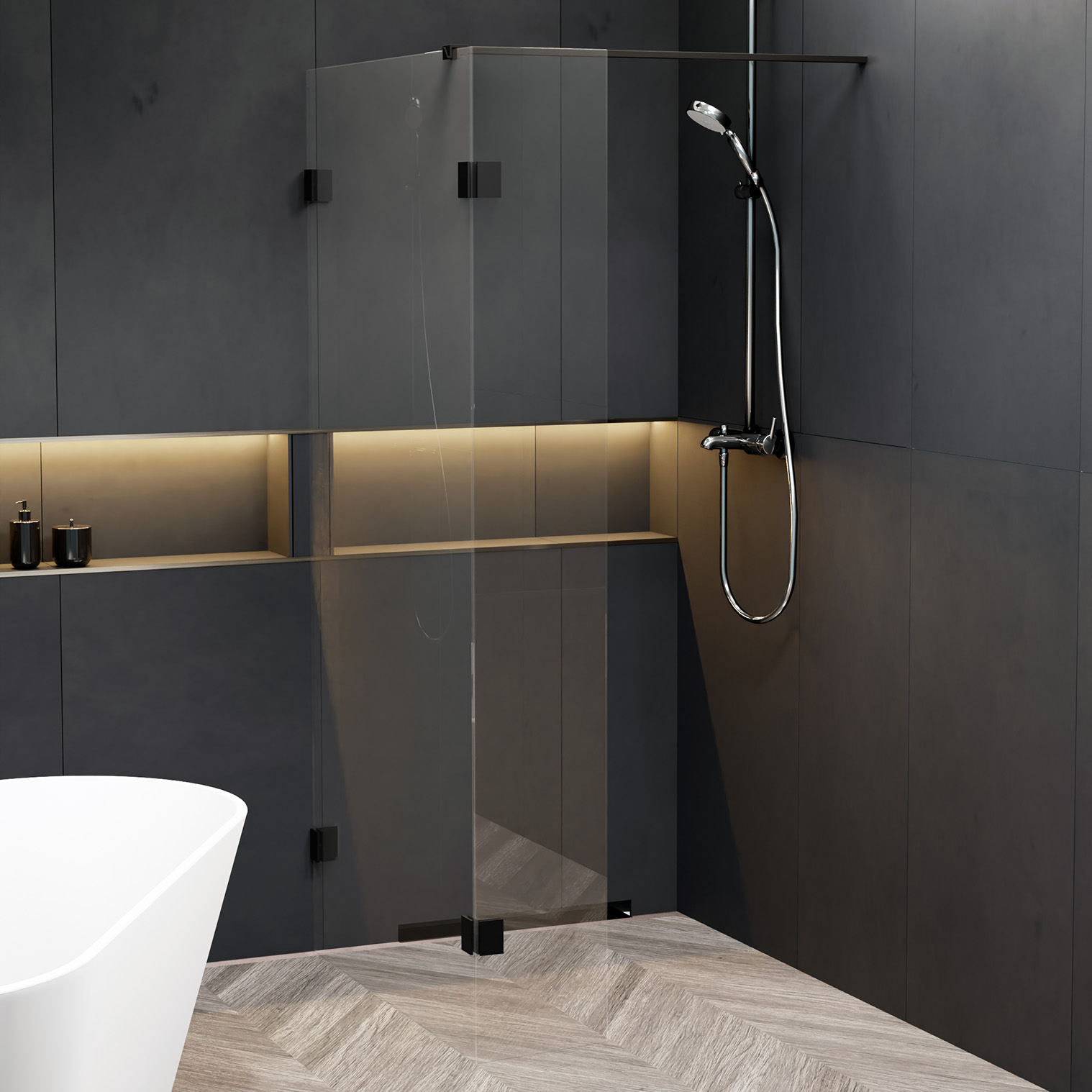 Riho Scandic X400 inloopdouche 75cm zwart mat