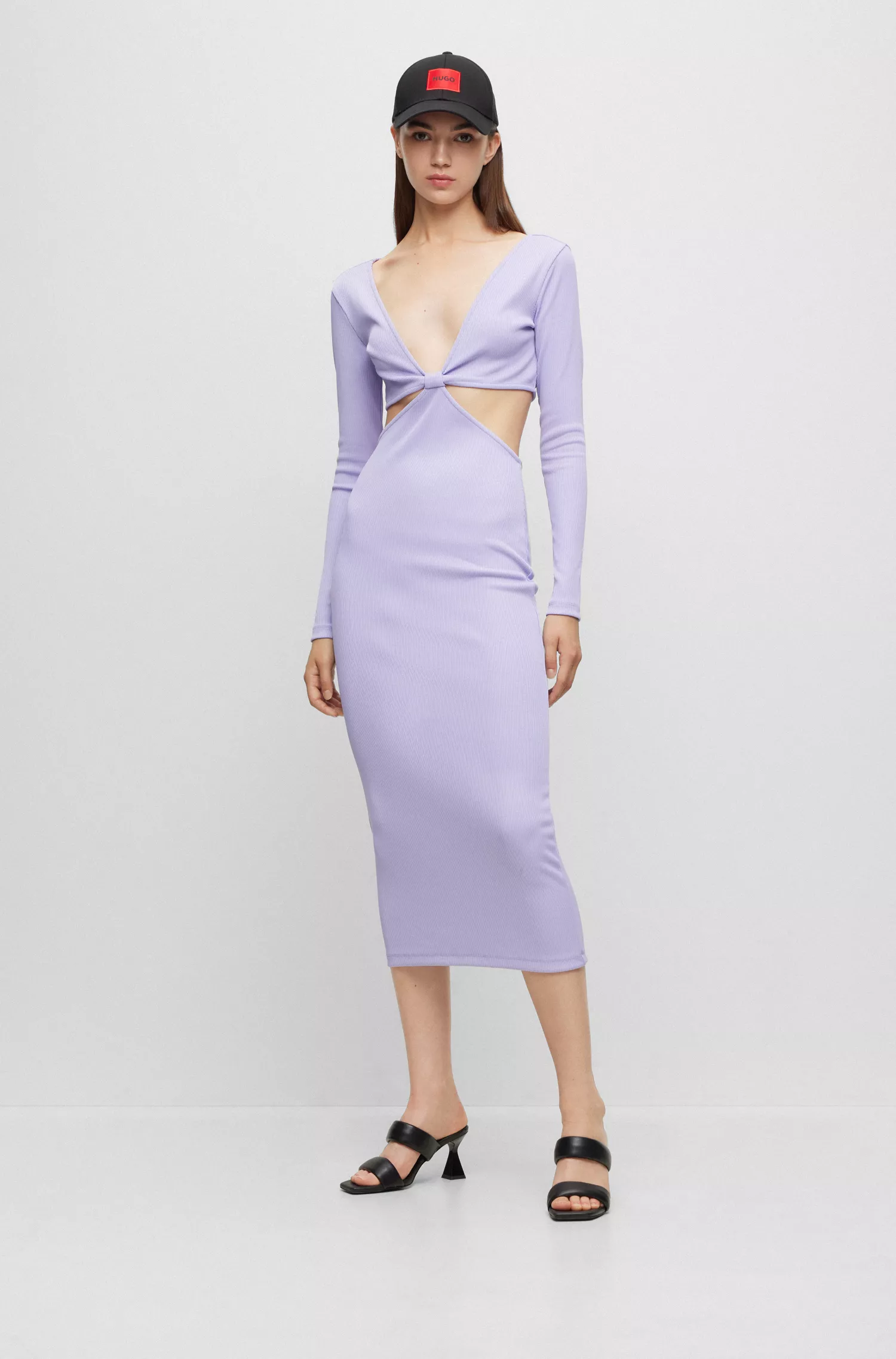 Vestido justo ao corpo HUGO vermelho com detalhes vazados