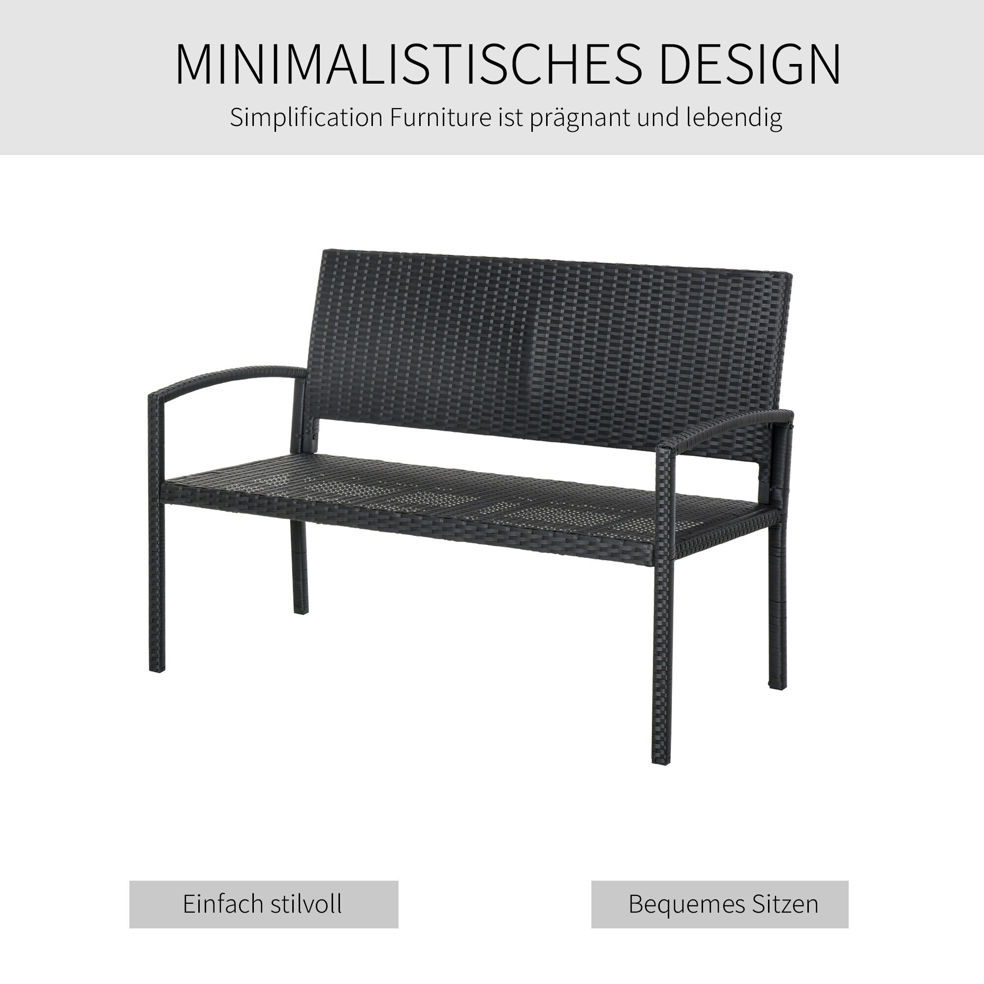 Outsunny Polyrattan Gartenbank für 2 Personen 122 x 60 x 87 cm (LxBxH)