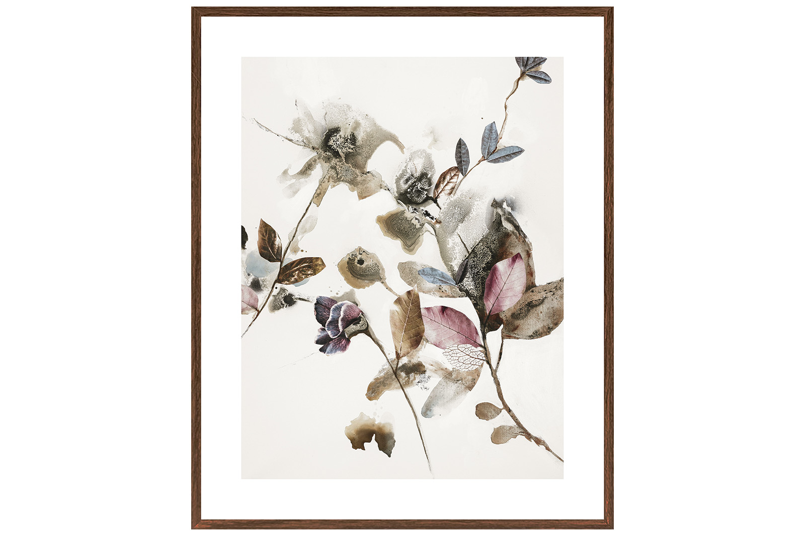 Newline Playing Flower II bilde Blomsterprint poster med valnøtt ramme. 40x50 cm