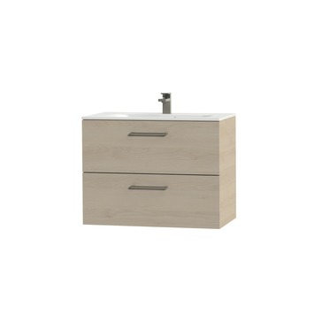 Tiger Studio badkamermeubel 80 cm naturel eiken met wastafel polybeton mat wit greep rvs afgerond