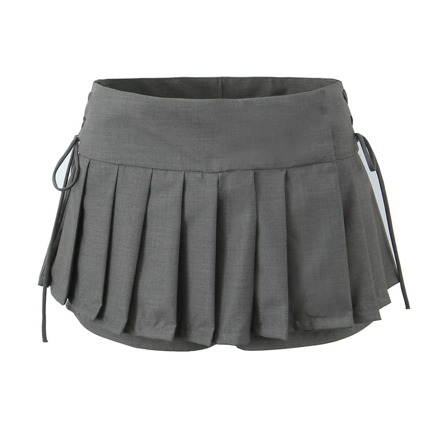 Asiris - Lage taille, vetersluiting, effen mini geplooide skorts