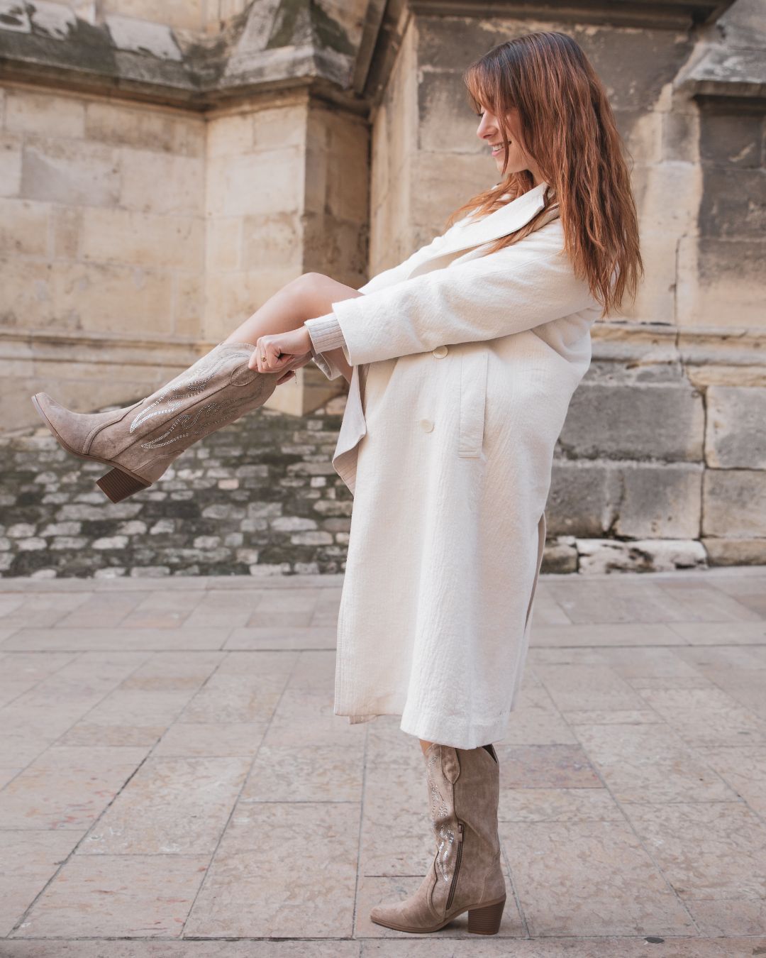 Bottes femme taupe santiags à talon - Mona