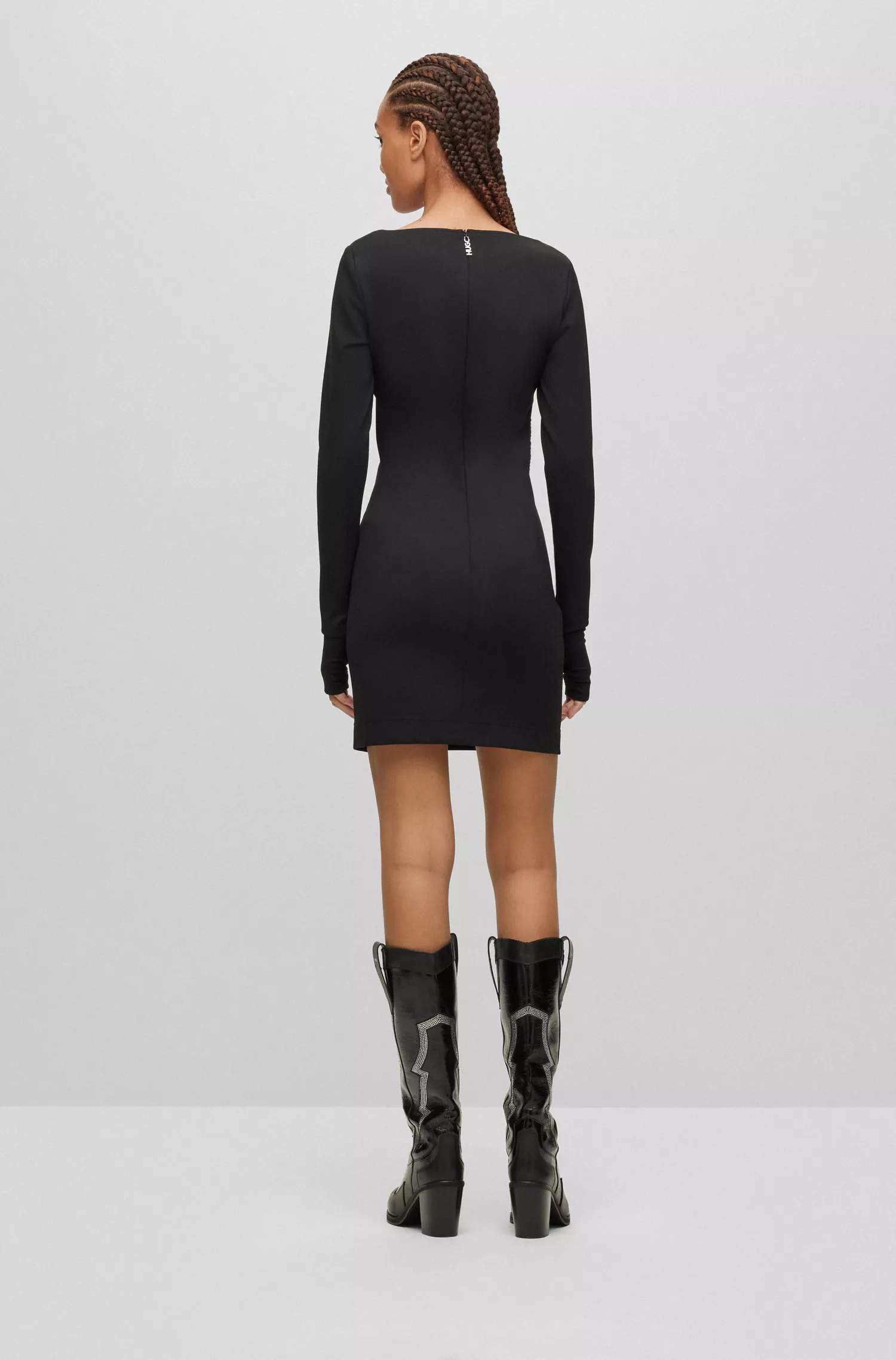 Vestido HUGO vermelho de manga comprida com decote quadrado em jérsei elástico.