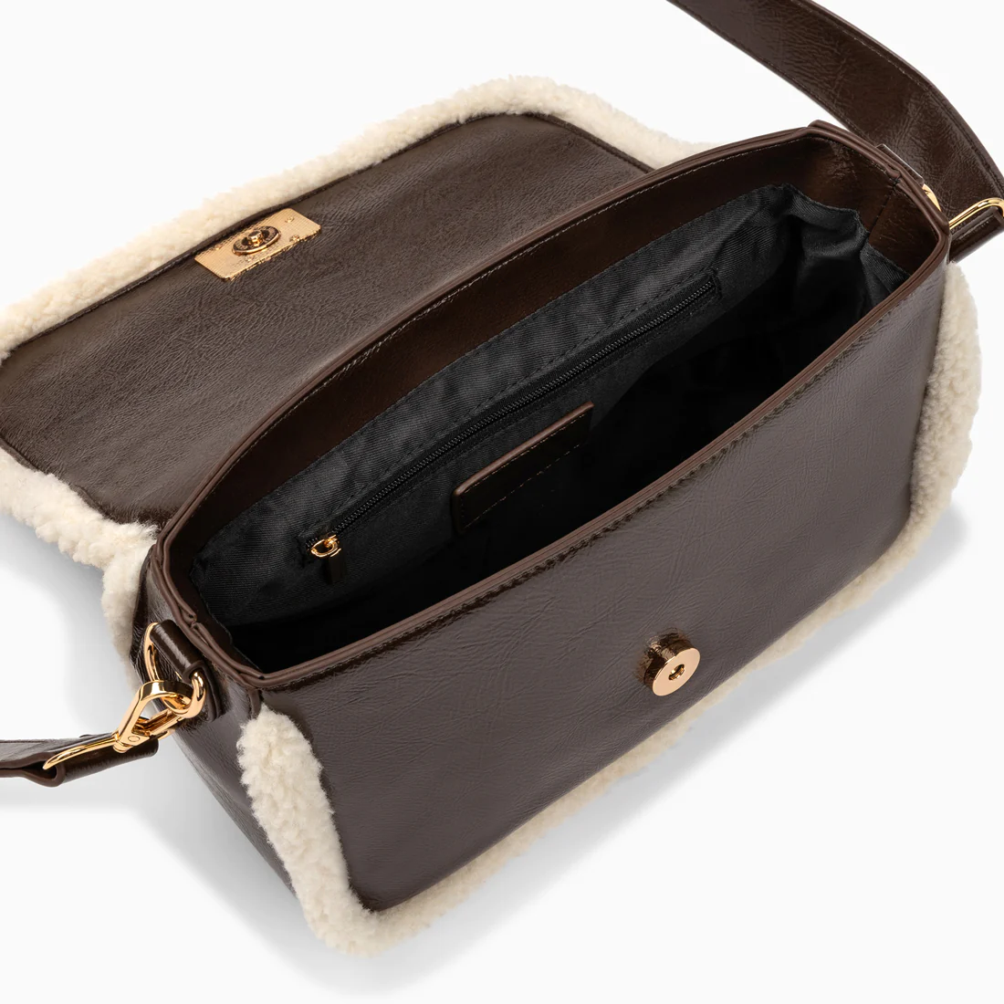 Sacs-Sac bandoulière Bertina marron à rabat et faux shearling