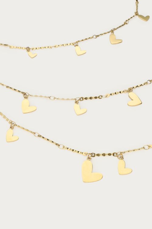 Driedubbele lange ketting met hartjes