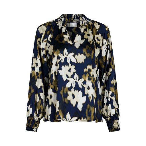 Neo Noir Stone Faded Fall Bluse, Dark Navy, 40