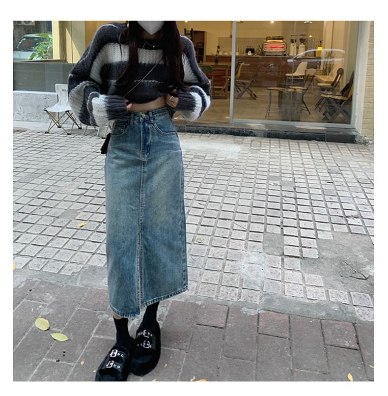OUREA - Denim rok met hoge taille en split