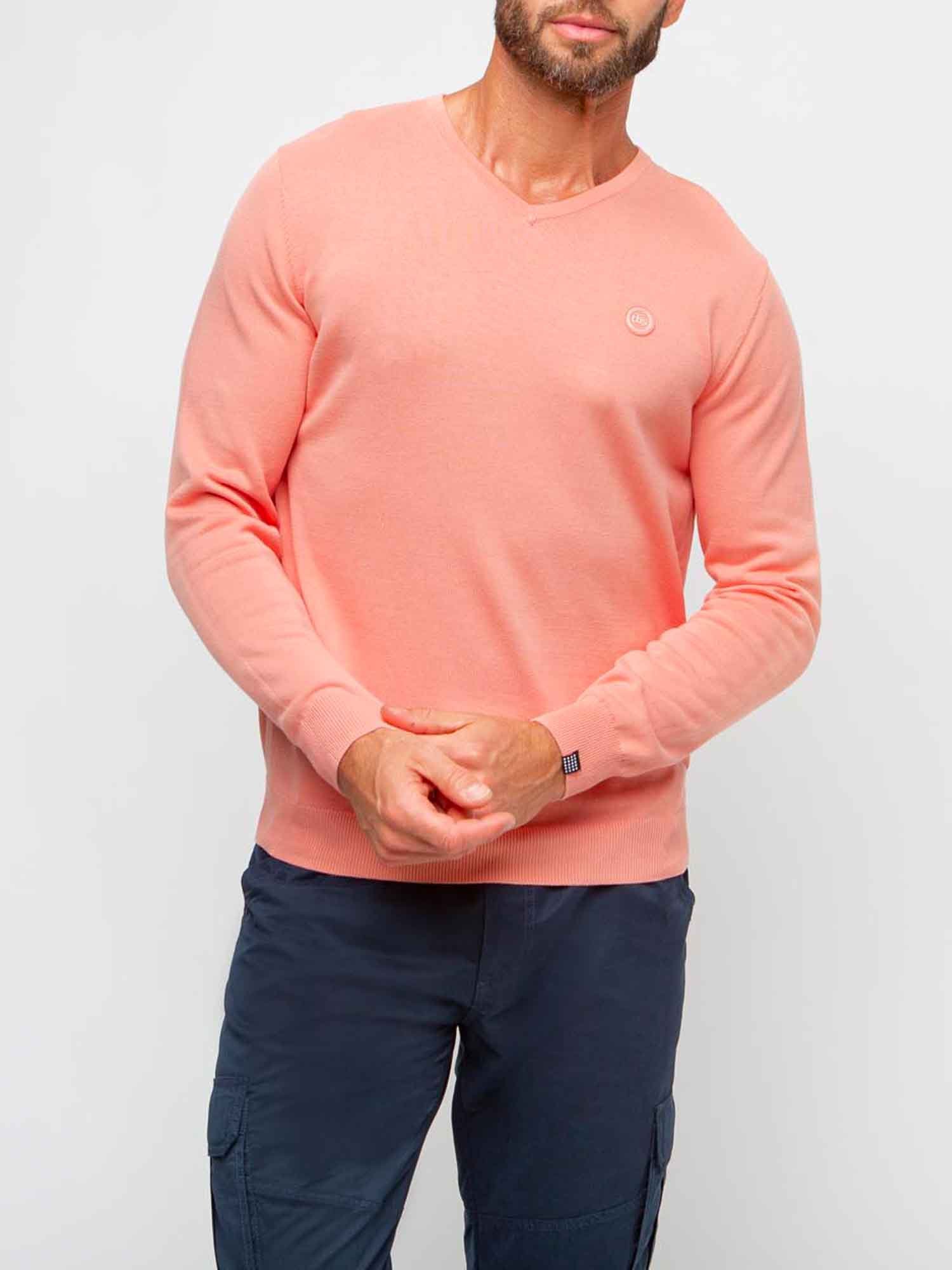 Pull Homme Col V Coton Biologique Rose