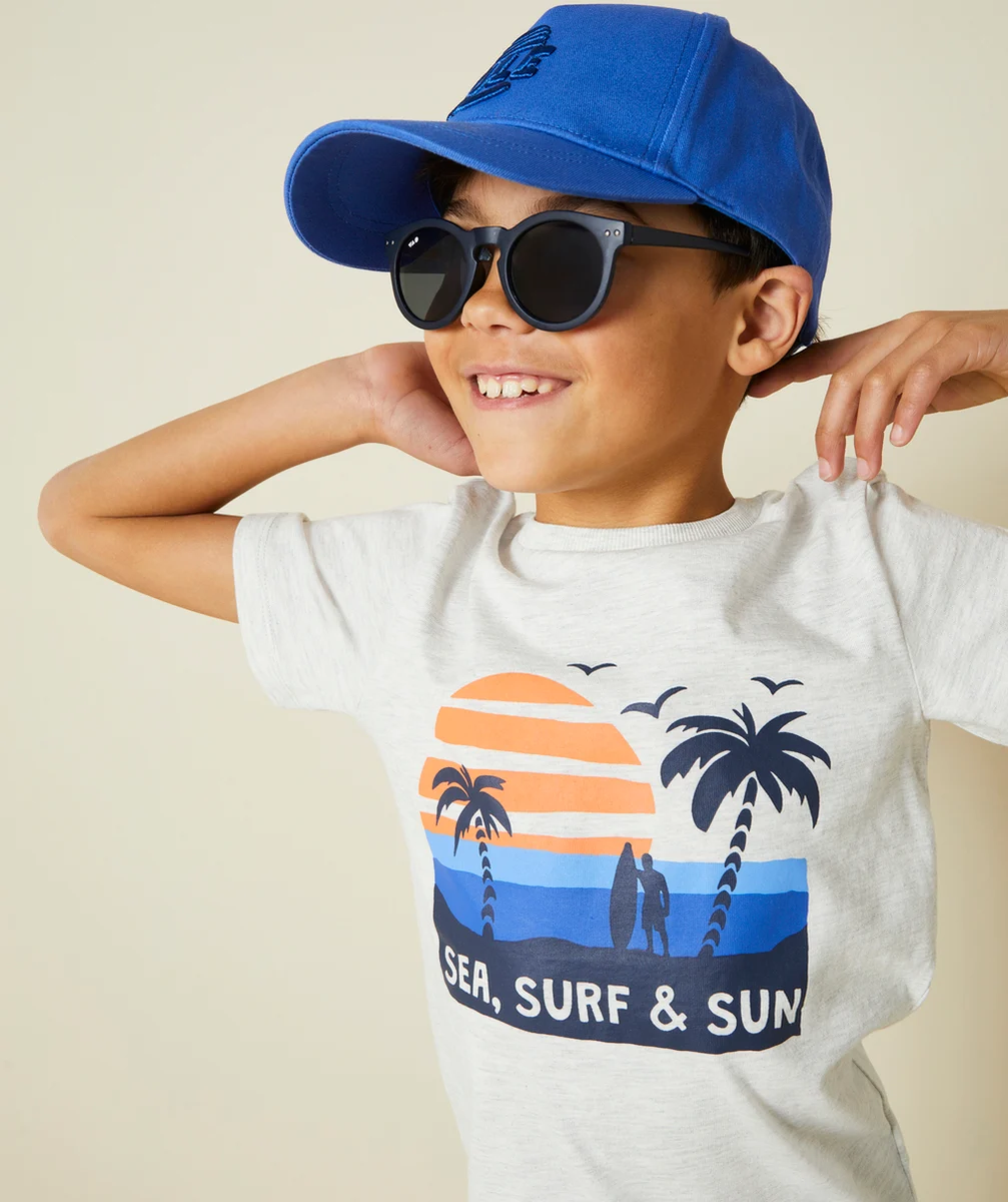 t-shirt manches courtes garçon en coton bio gris thème plage