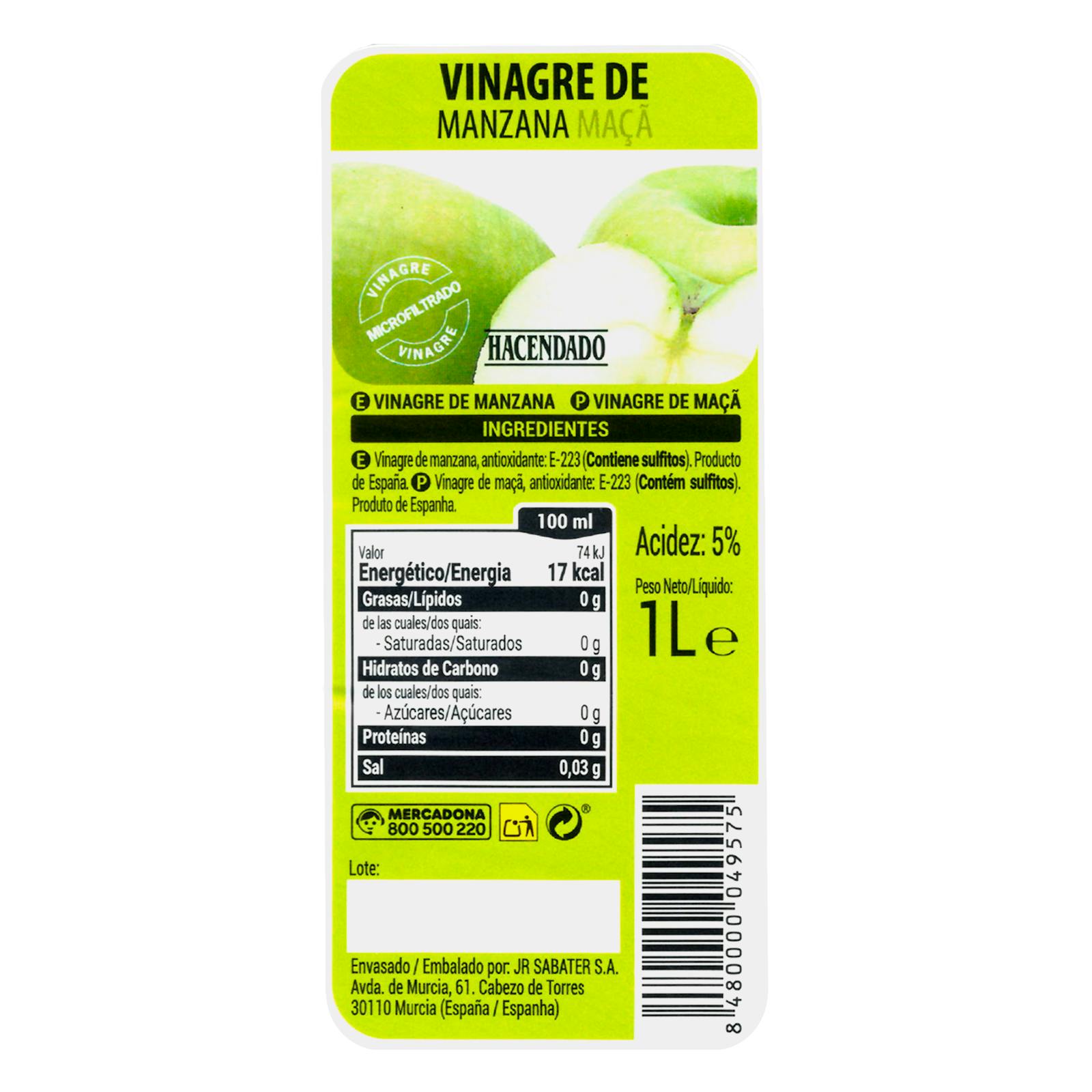 Vinaigre de cidre de pomme Hacendado