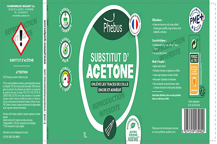 Substitut acétone enlève les traces de colle, encre et adhésif Phebus 1L