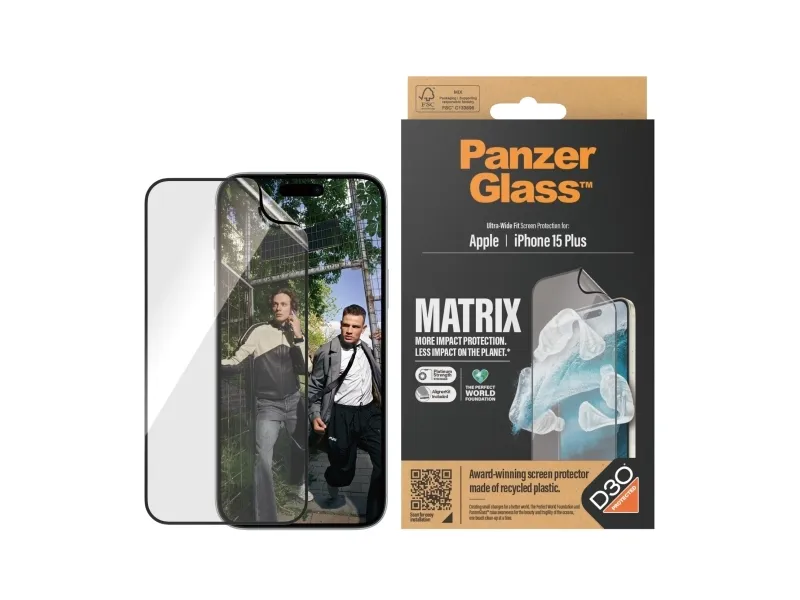 PanzerGlass™ | Ultra-Wide Fit - Skærmbeskyttelse til mobiltelefon - Matrix Protection | Apple iPhone 15 Plus